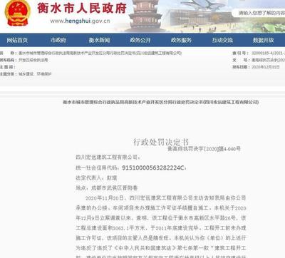 四川宏远建筑工程无证施工被责令整改并罚款5250元